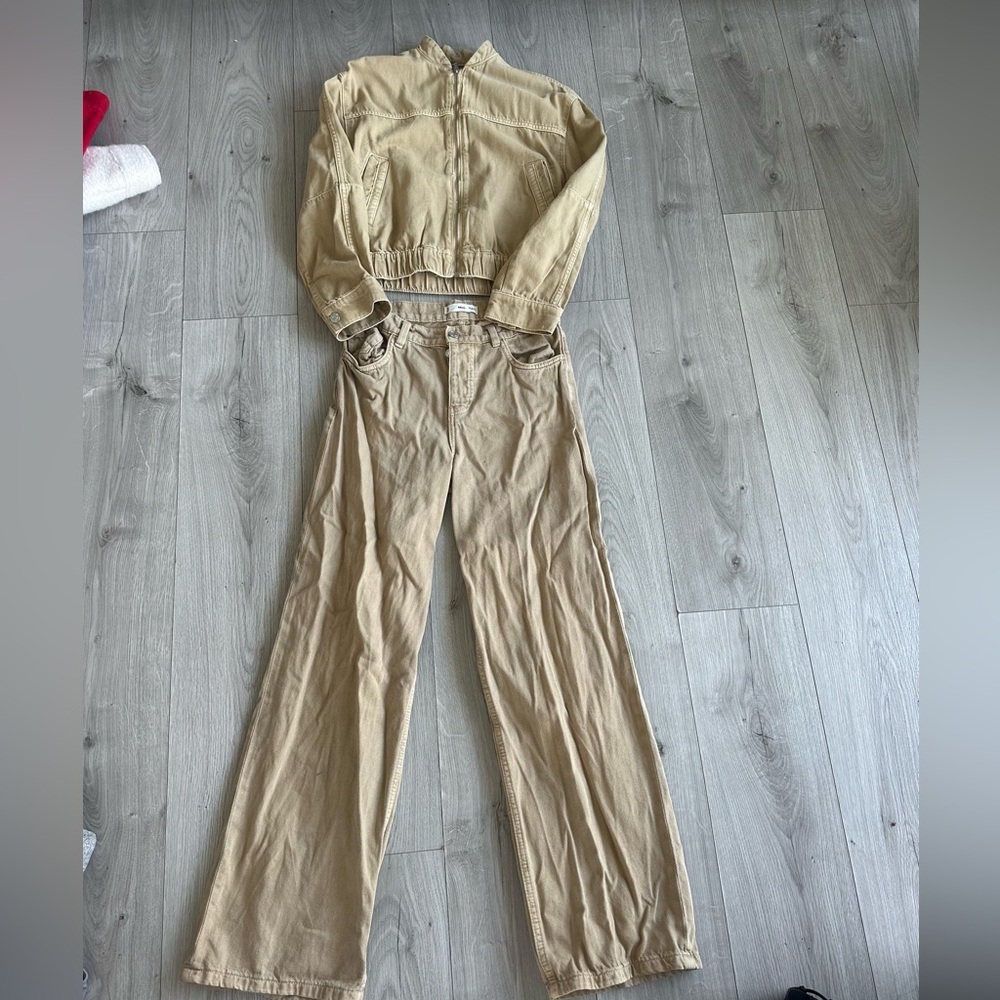 Mango Women's Mustard Yellow Wide Leg Pants & Jacket Set